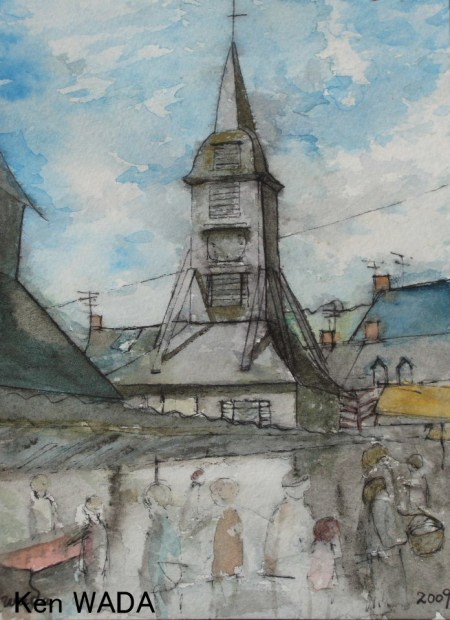 Le clocher et le marche de la place Sainte-Catherine